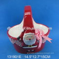 Excellent quality wholesale ceramic christmas basket gift with smiling santa painting